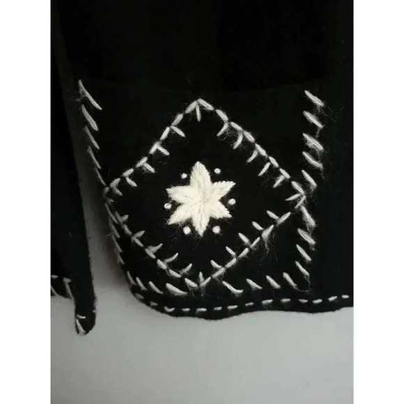 Vtg Napa Valley Button Up Black 100% Wool Embroidered Cardigan‎ Sweater Size Lg - Picture 3 of 9